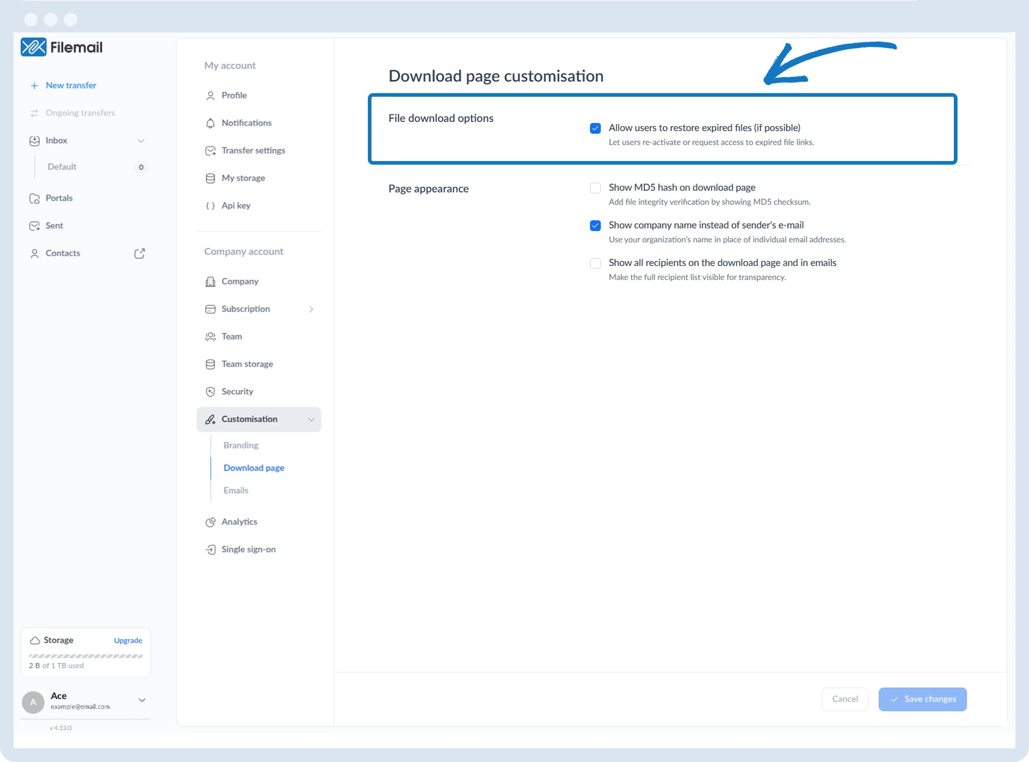 Page de téléchargement