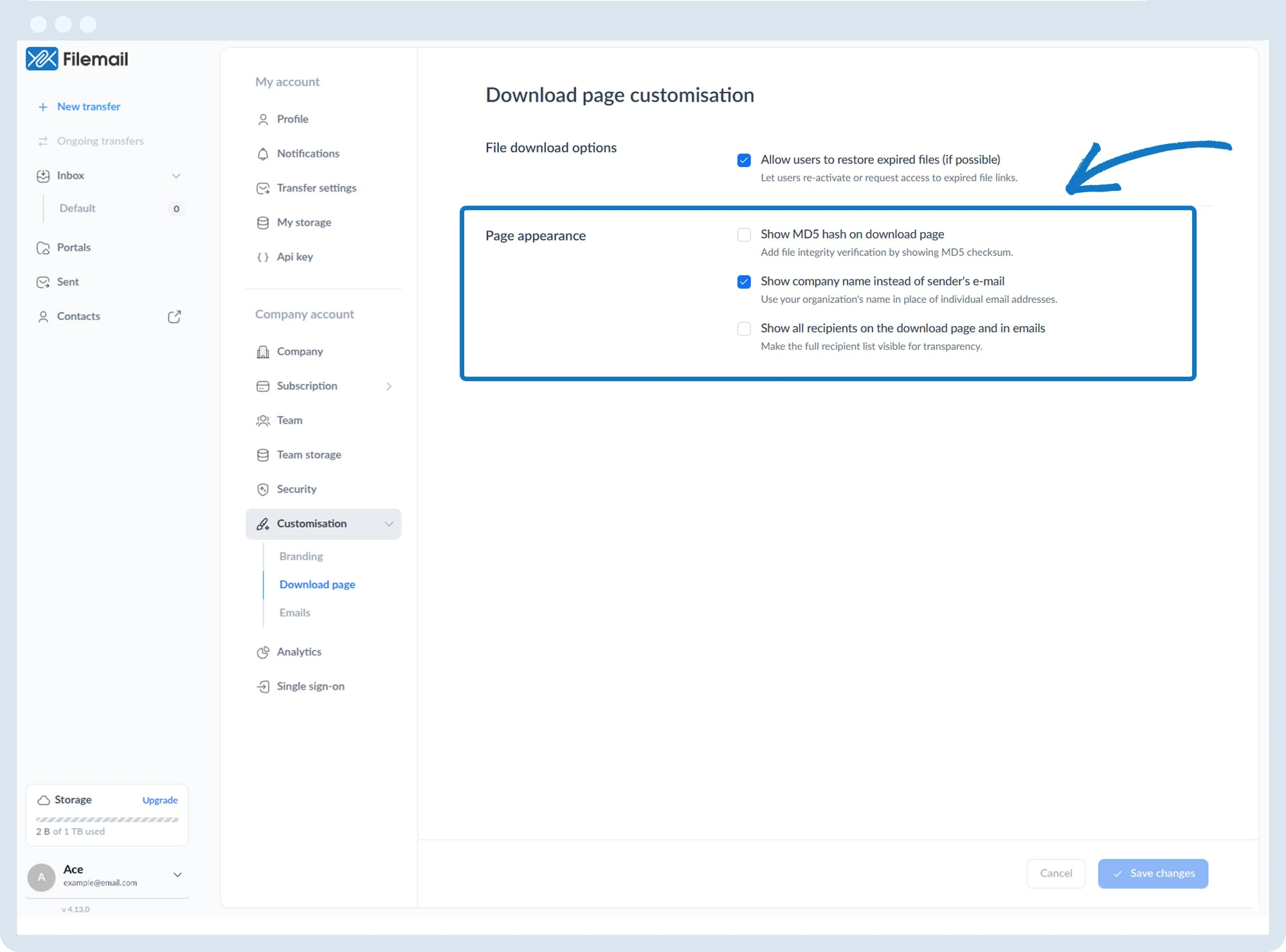 Page de téléchargement
