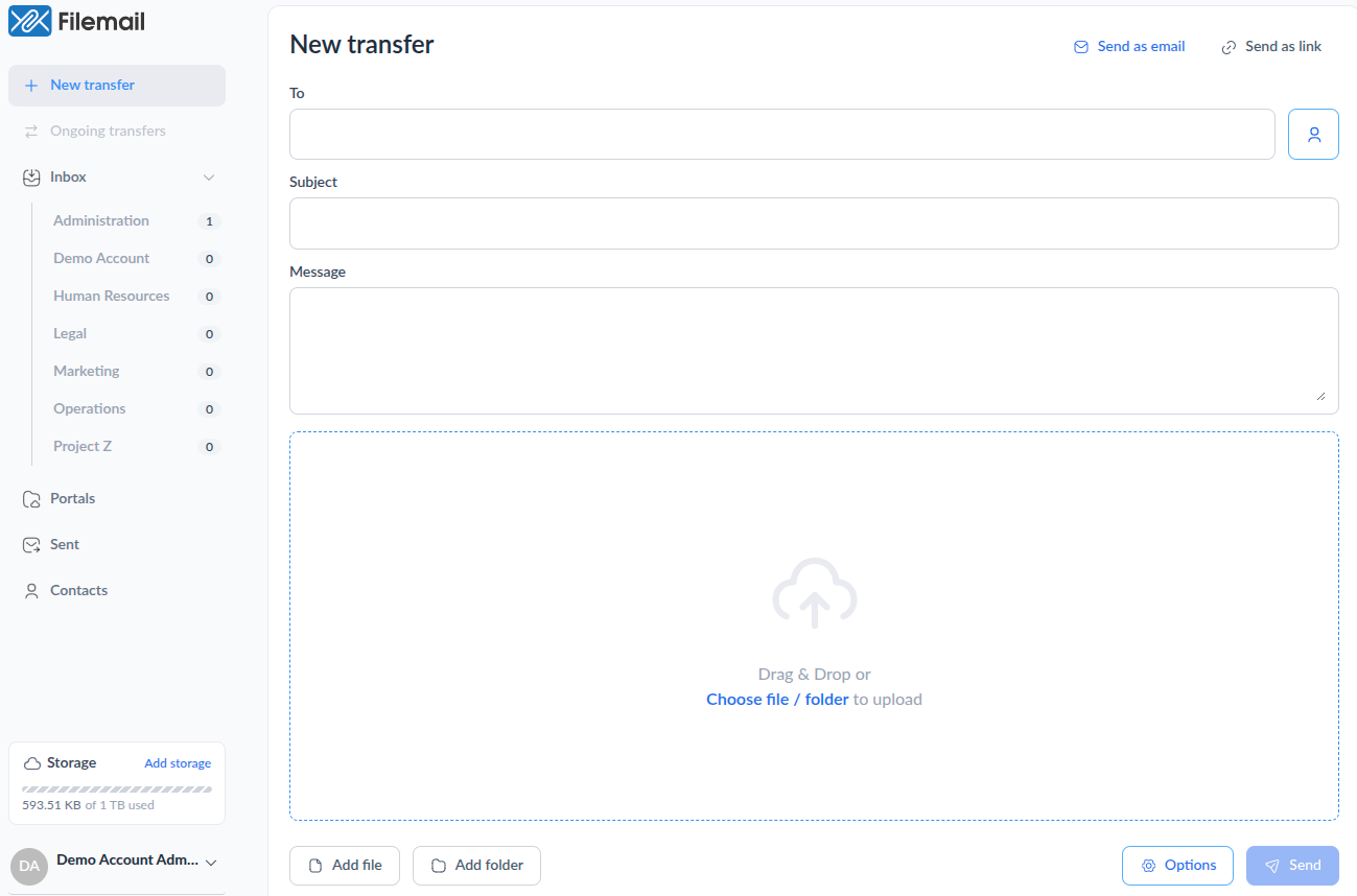 Filemail new transfer
