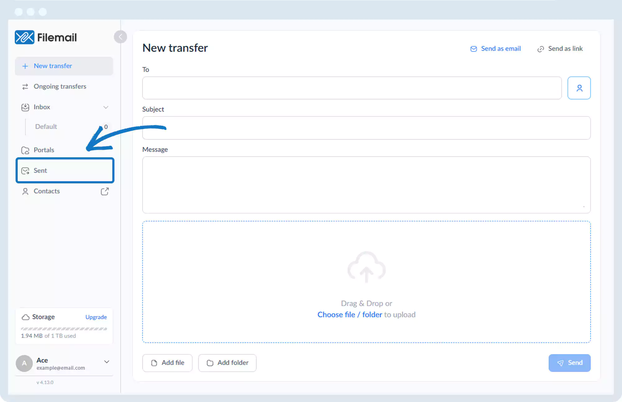 发送文件 - 为传输添加其他文件
