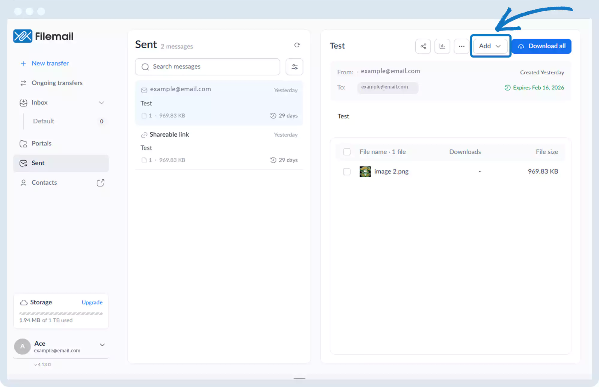 发送文件 - 为传输添加其他文件