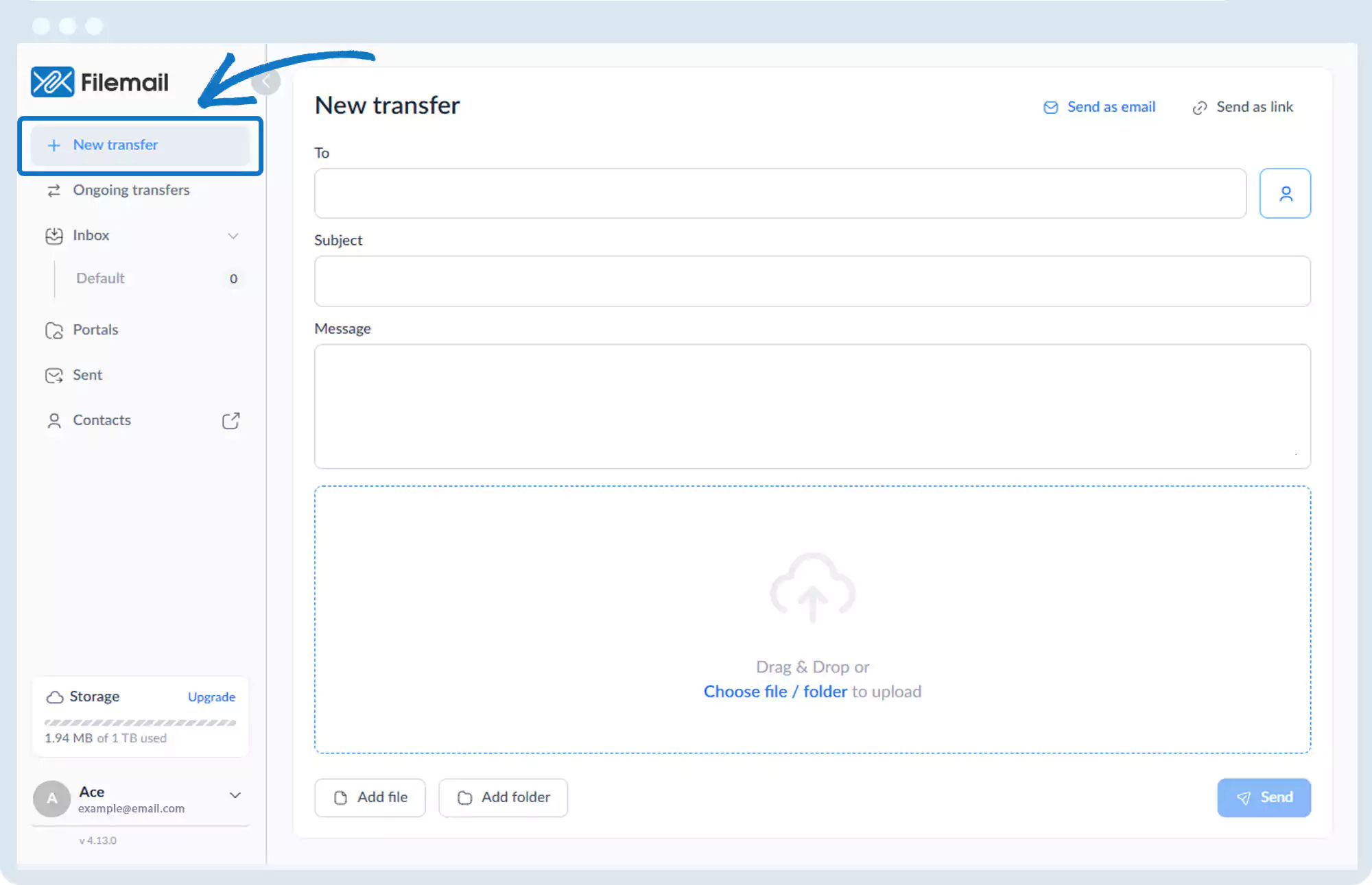 发送文件 - 通过电子邮件发送大型文件