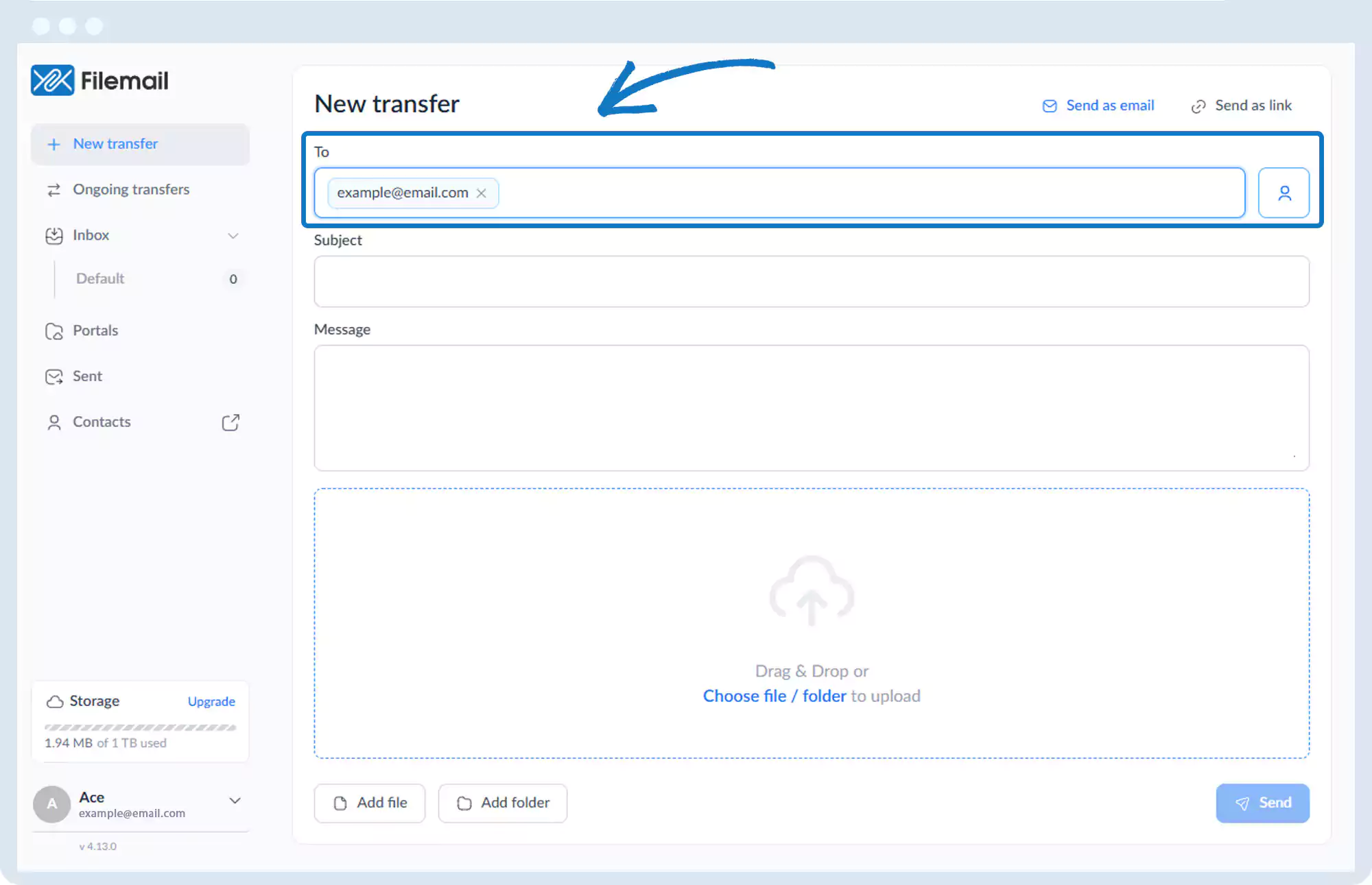 发送文件 - 通过电子邮件发送大型文件