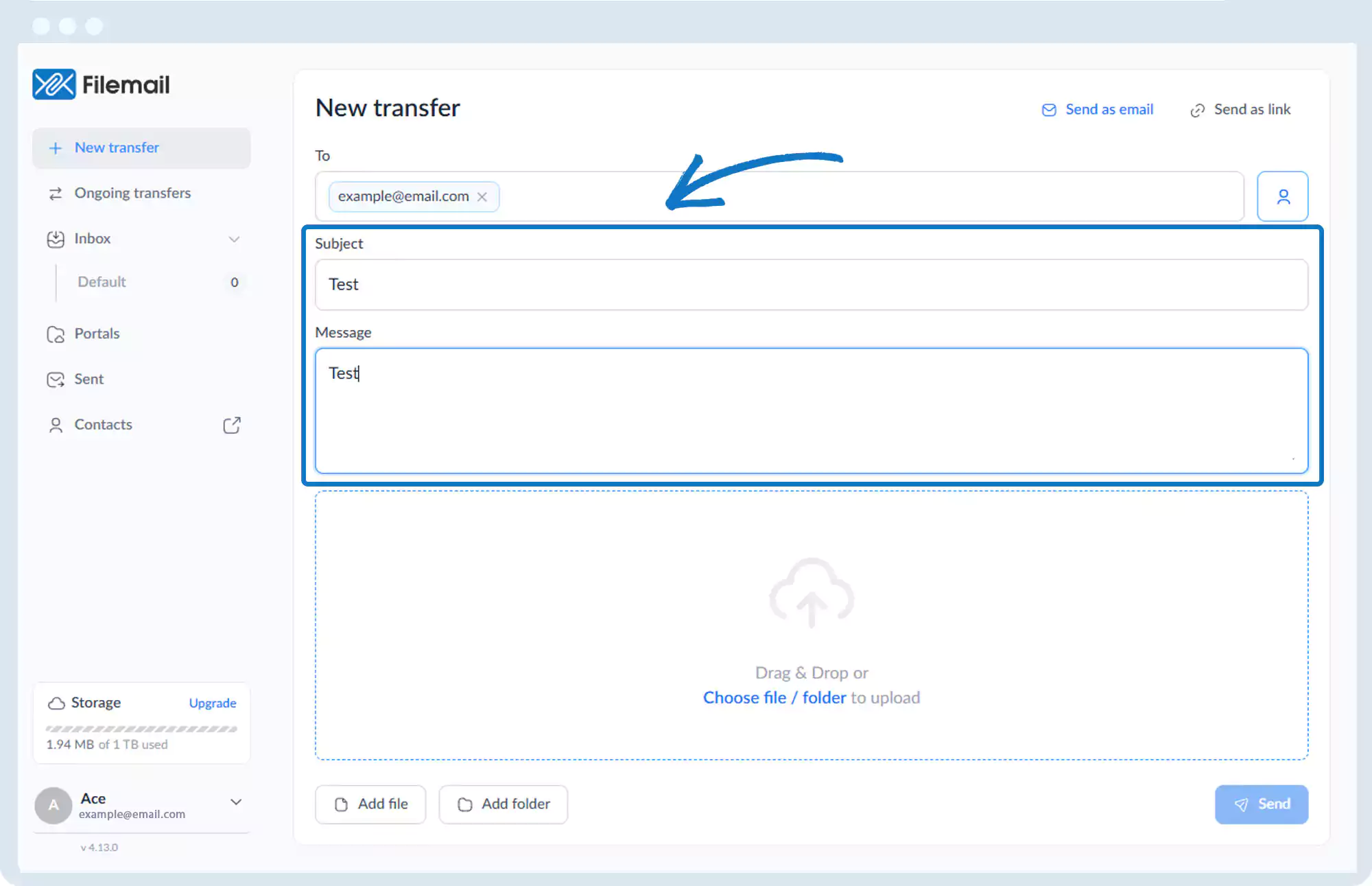 发送文件 - 通过电子邮件发送大型文件