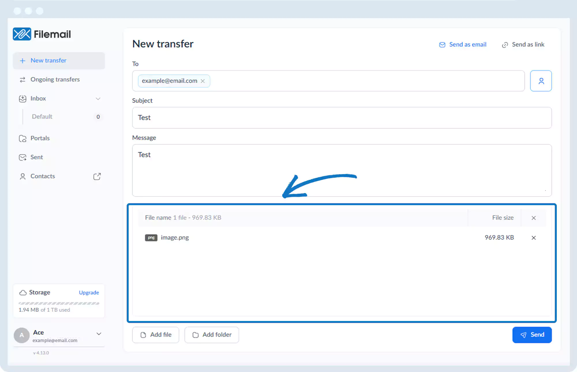 发送文件 - 通过电子邮件发送大型文件