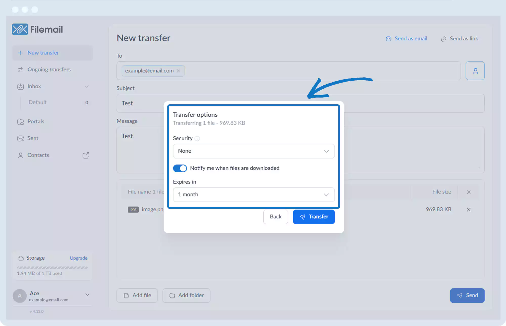 发送文件 - 通过电子邮件发送大型文件