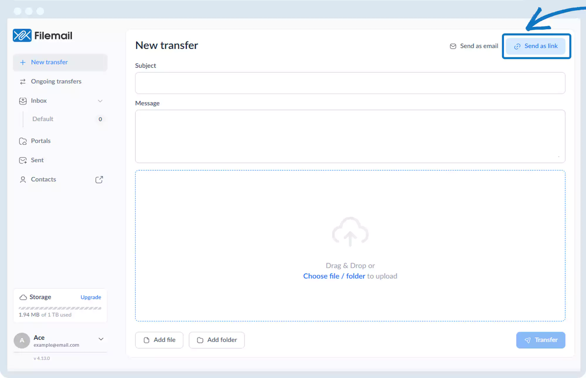 发送文件 - 使用安全链接共享大型文件