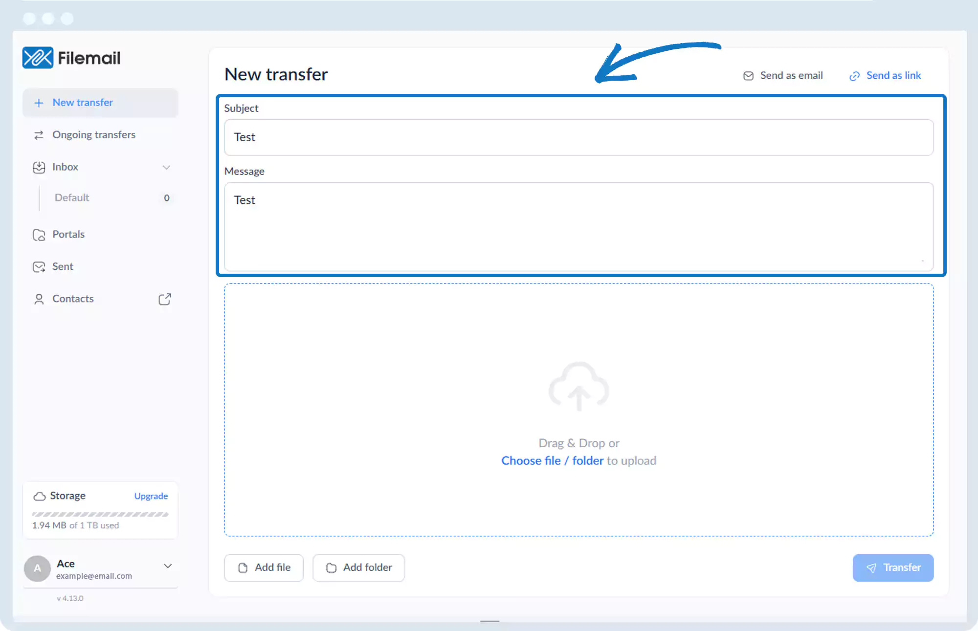 发送文件 - 使用安全链接共享大型文件