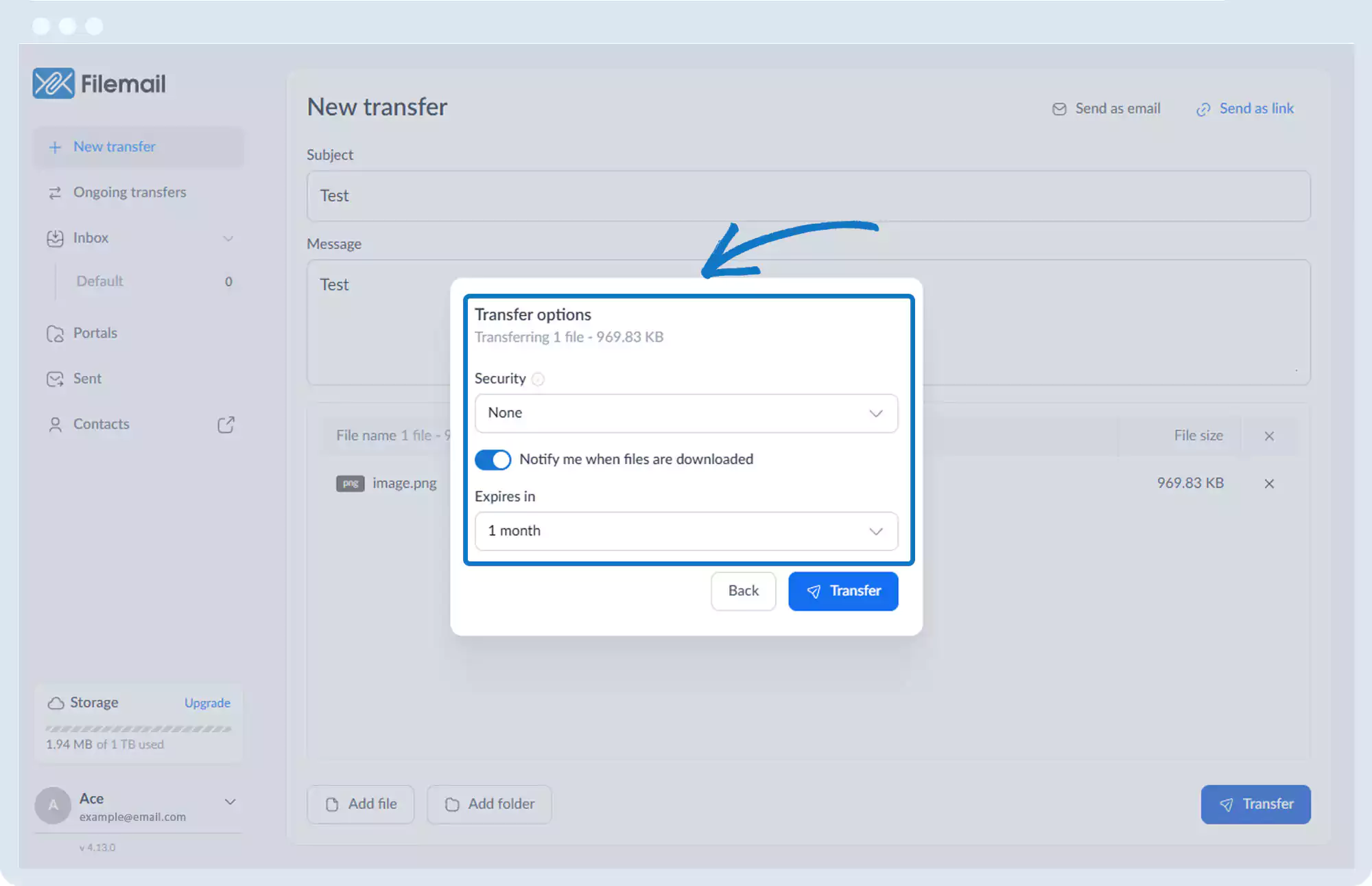 发送文件 - 使用安全链接共享大型文件