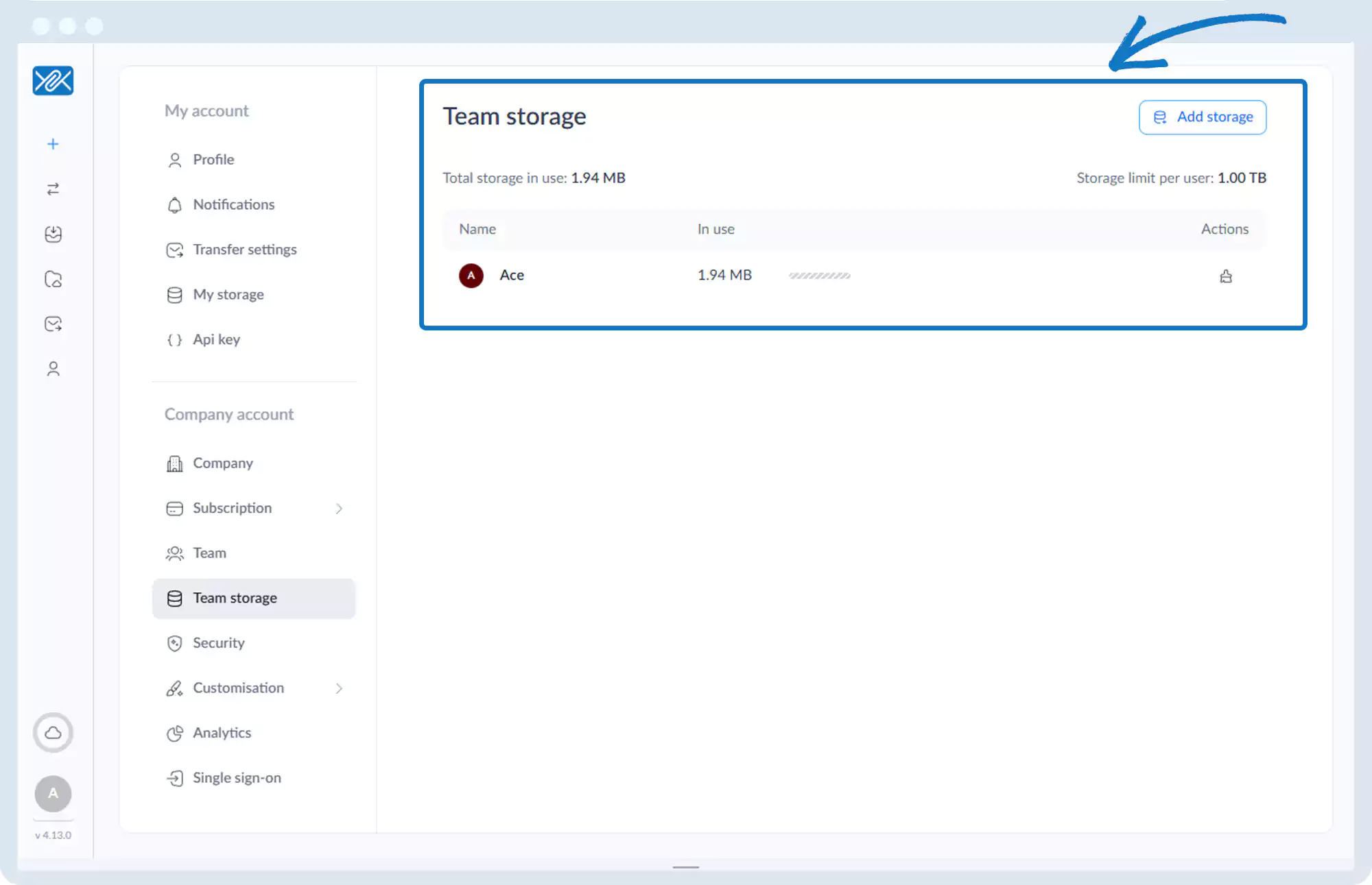 aStorage - 帐户和团队成员使用情况