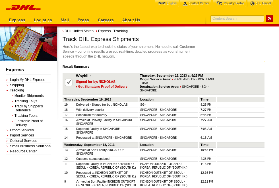 DHL piegādes izsekošana